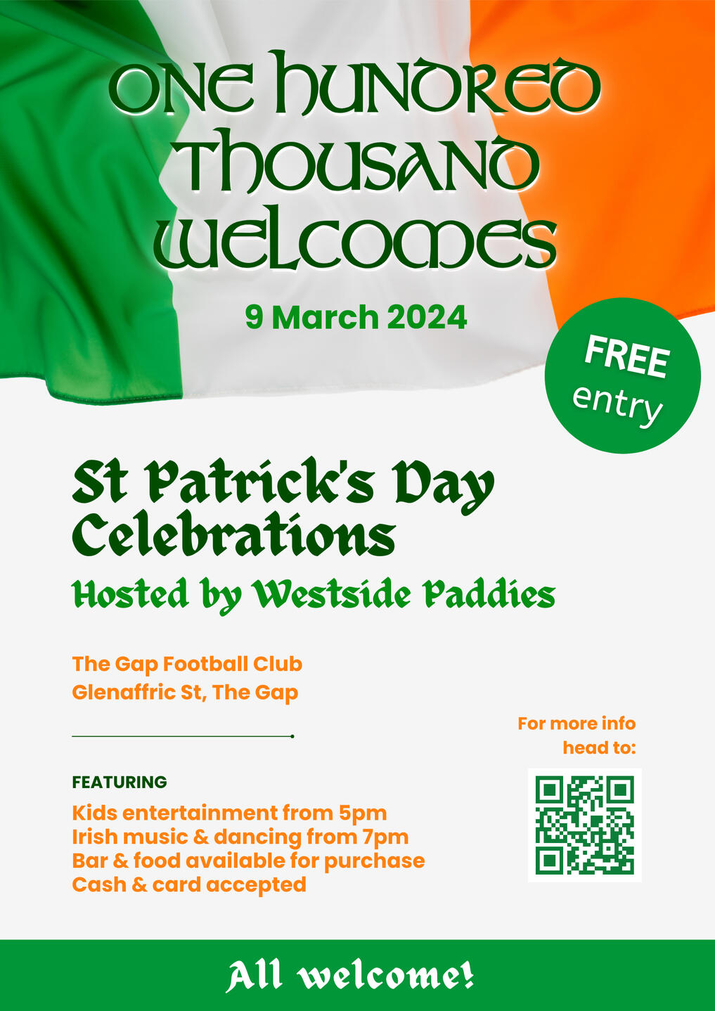 Poster for St Patrick's Day event on 9 March 2024